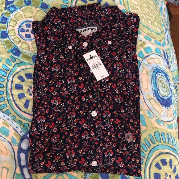 Express Mens Floral Casual Dress Shirt 